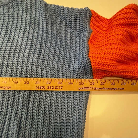 Women’s Cable Knit Sweater Oversized M Color Block Blue Orange Wide Sleeves - Picture 7 of 9